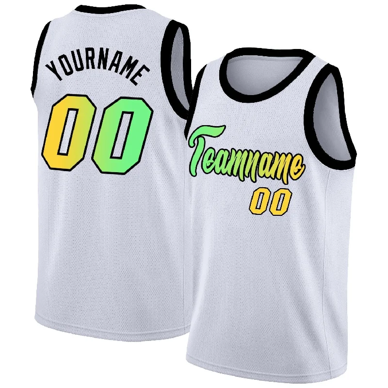 Custom soccer jersey for team spirit-Custom basketball jersey for team spirit-Custom White Yelow-Black Gradient Fashion Tops Basketball Jersey