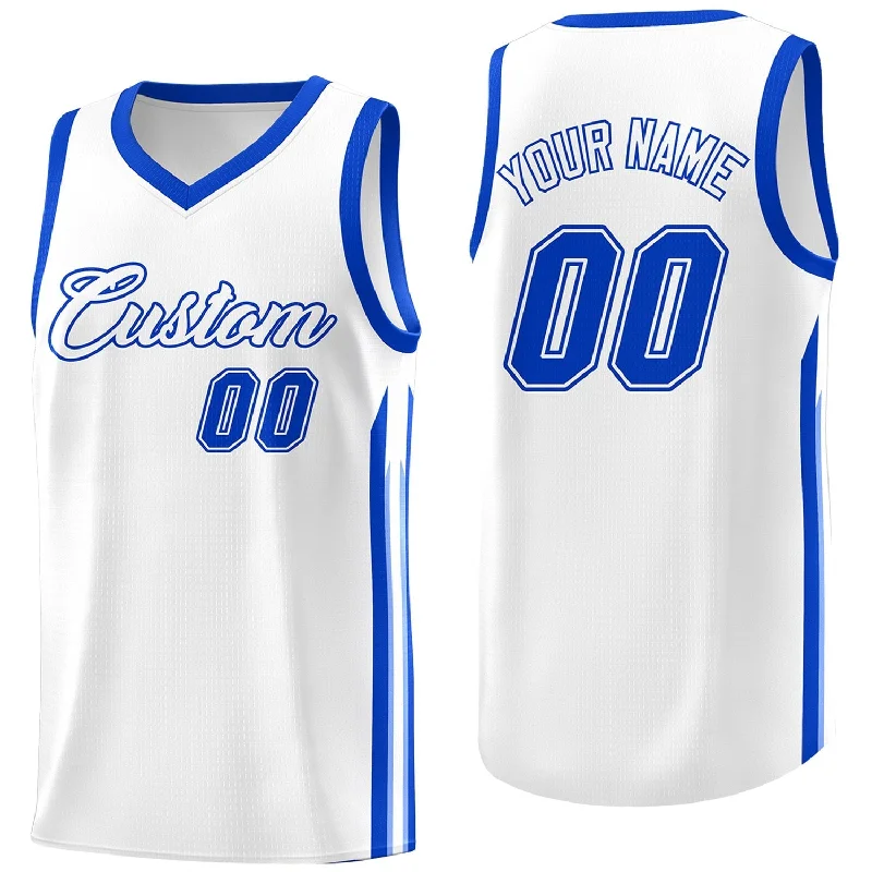 Soccer jersey for all team sizes and ages-Basketball jersey for all team sizes and ages-Custom White Royal Classic Tops Athletic Casual Basketball Jersey