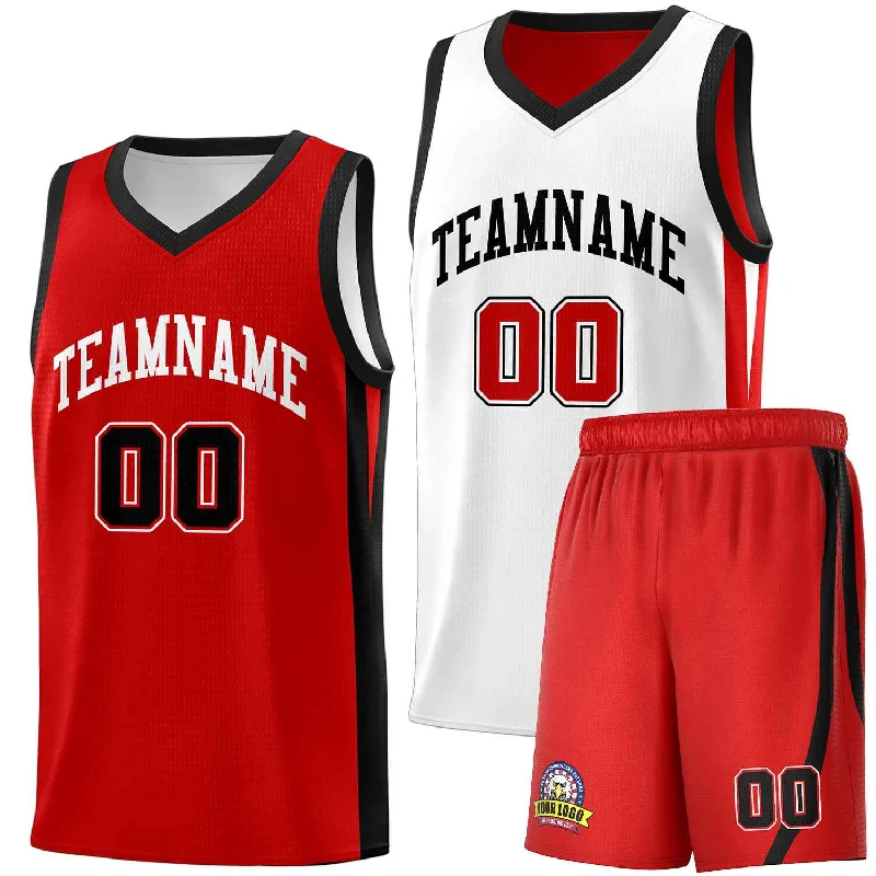 Custom soccer jersey for both indoor and outdoor games-Custom basketball jersey for both indoor and outdoor games-Custom White Red-Black Double Side Sets Men Basketball Jersey