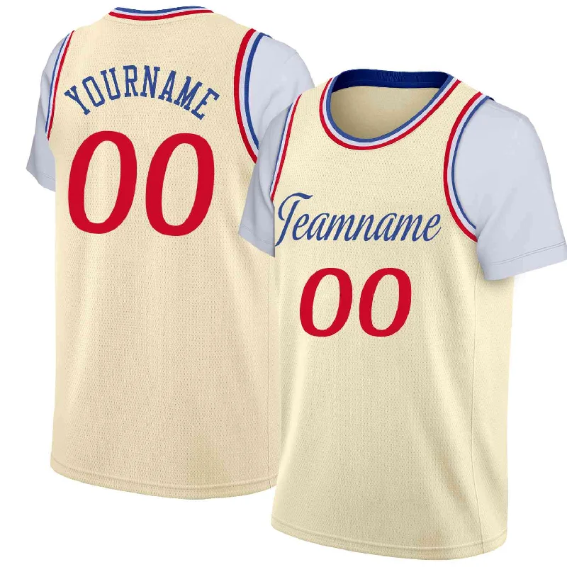 Soccer jersey with custom team branding-Basketball jersey with custom team branding-Custom Cream BlueClassic Tops Casual Fake Sleeve Basketball Jersey