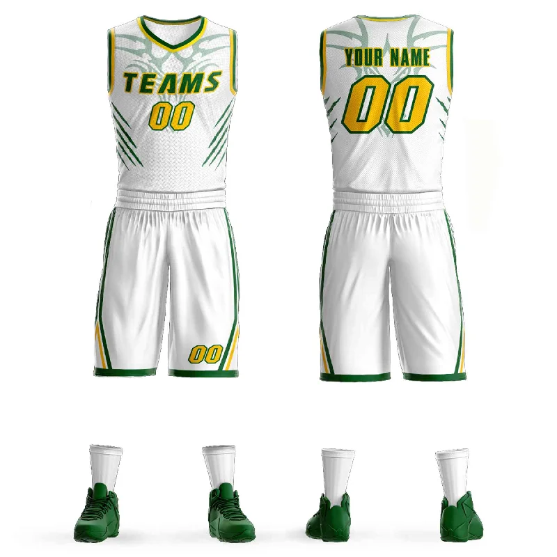 Custom soccer jersey for professional teams-Custom basketball jersey for professional teams-Custom White Kelly Green-Gold Graffiti Pattern Sets Claw Element Basketball Jersey