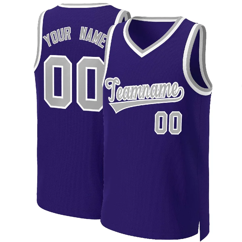 Custom soccer jersey for recreational leagues-Custom basketball jersey for recreational leagues-Custom Purple Gray-White Classic Tops Basketball Jersey