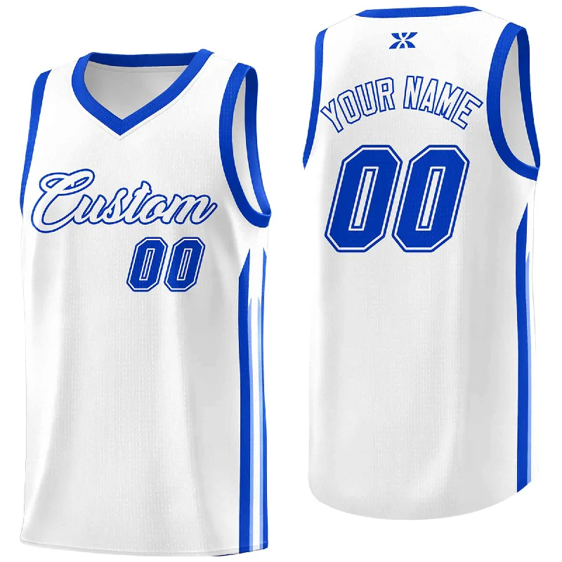 Personalized soccer jersey for a unique look-Personalized basketball jersey for a unique look-Custom White Royal-Classic Tops Mesh Sport Basketball Jersey