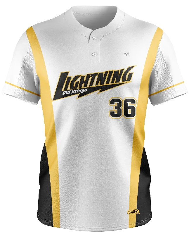 Soft baseball jersey with moisture-wicking fabric-Old Bridge Lightning 2 Button Baseball Jersey White MANDATORY ITEM