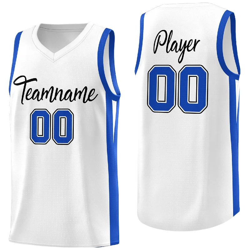 Personalized soccer jersey with custom colors and logos-Personalized basketball jersey with custom colors and logos-Custom White White Classic Tops Mesh Sport Basketball Jersey