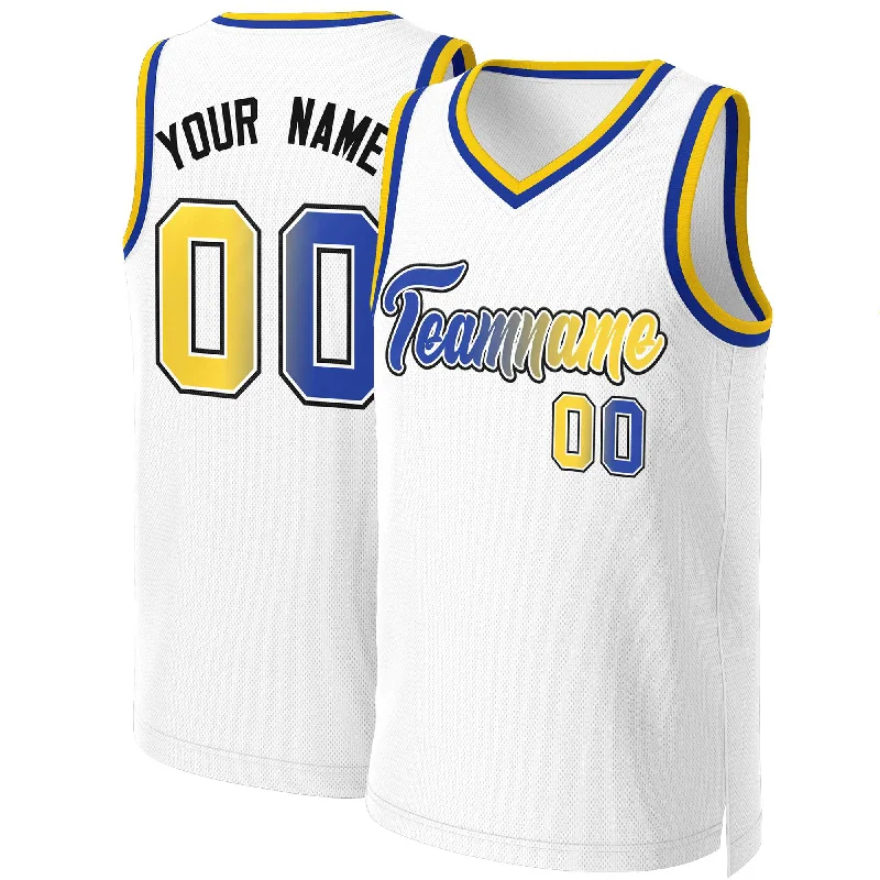 Soccer jersey for casual wear and game days-Basketball jersey for casual wear and game days-Custom White Royal-White Classic Gradient Fashion Tops Basketball Jersey