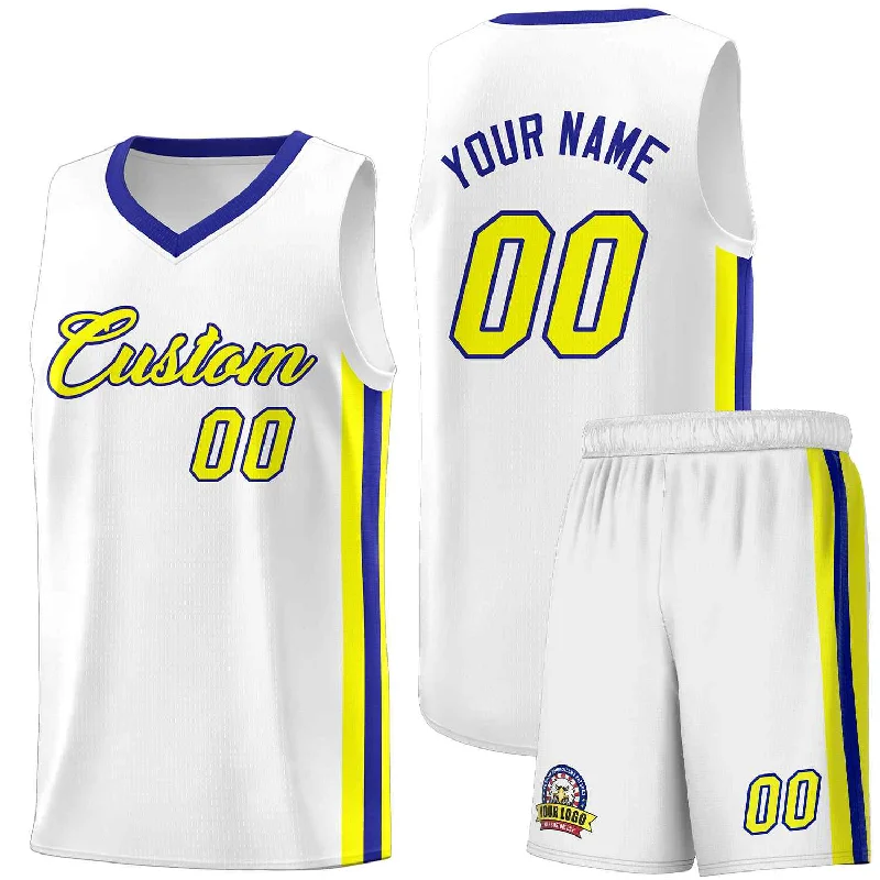 Custom soccer jersey for school spirit and pride-Custom basketball jersey for school spirit and pride-Custom White Yellow-Royal Classic Sets Sports Uniform Basketball Jersey