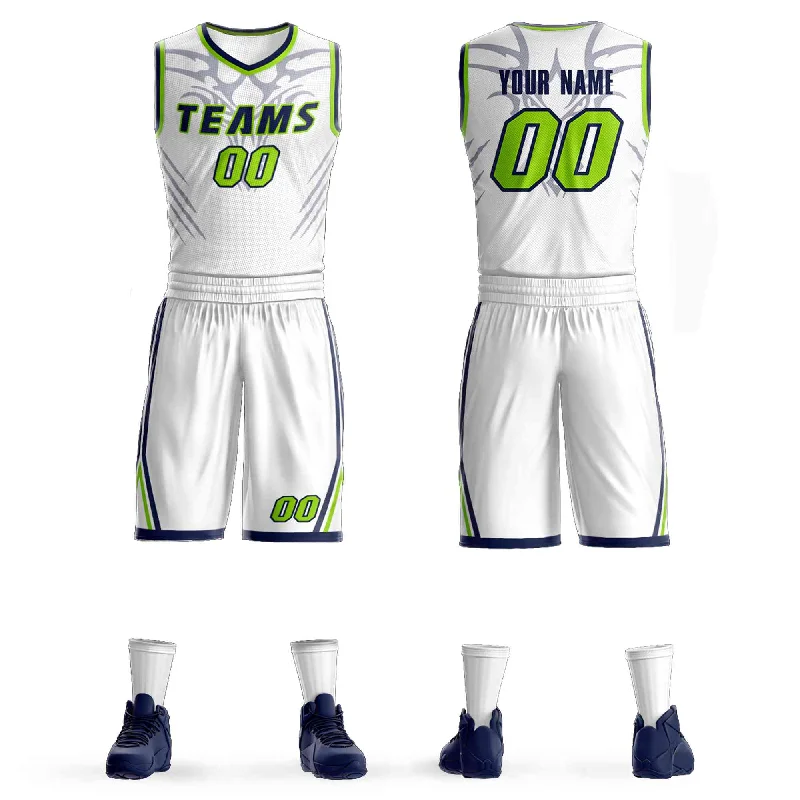 Soccer jersey with breathable fabric for comfort-Basketball jersey with breathable fabric for comfort-Custom White Navy-Light Green Graffiti Pattern Sets Claw Element Basketball Jersey