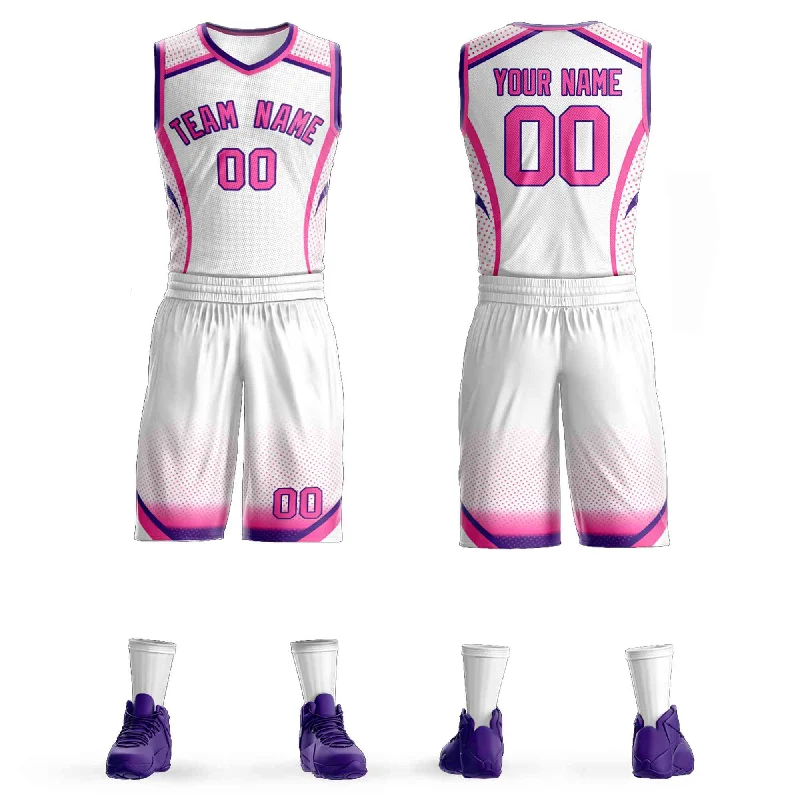 Custom soccer jersey with player name and number-Custom basketball jersey with player name and number-Custom White Pink-Purple Graffiti Pattern Sets Points Element Basketball Jersey