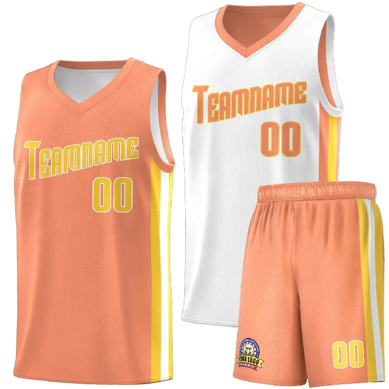 Personalized soccer jersey for fans of all ages-Personalized basketball jersey for fans of all ages-Custom White Orange-Yellow Double Side Sets Men Basketball Jersey