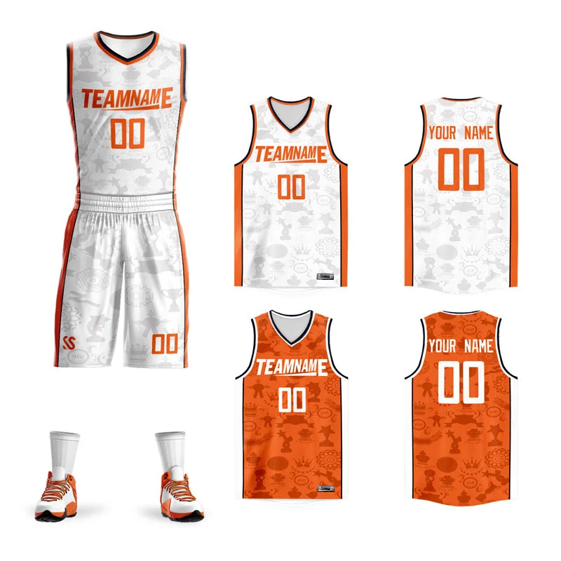 Custom soccer jersey with breathable fabric for fitness-Custom basketball jersey with breathable fabric for fitness-Custom White Orange Double Side Sets Basketball Jersey