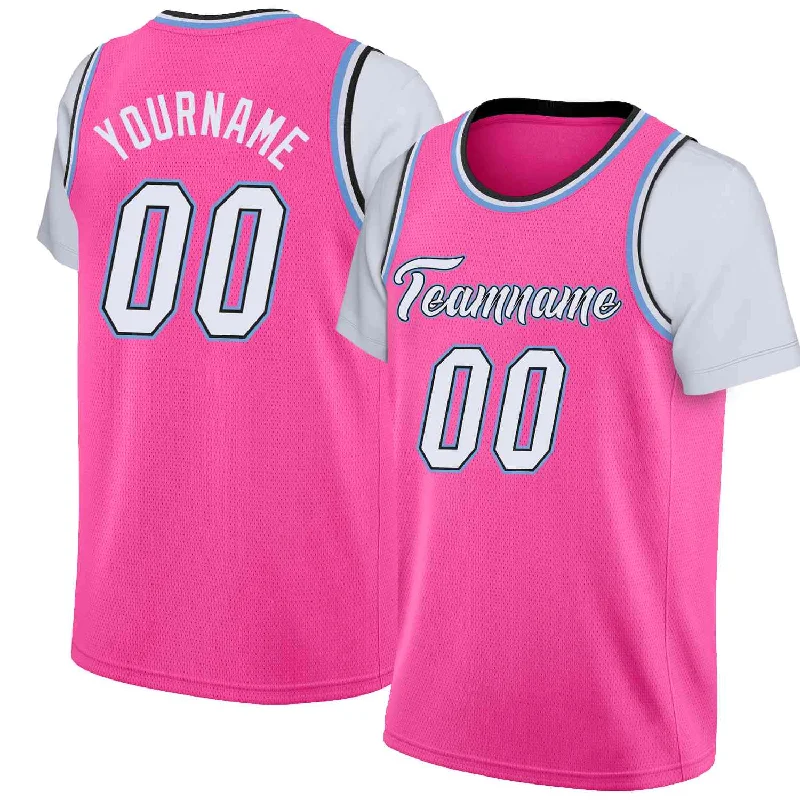 Soccer jersey with retro team design for collectors-Basketball jersey with retro team design for collectors-Custom Pink White-Black Classic Tops Casual Fake Sleeve Basketball Jersey