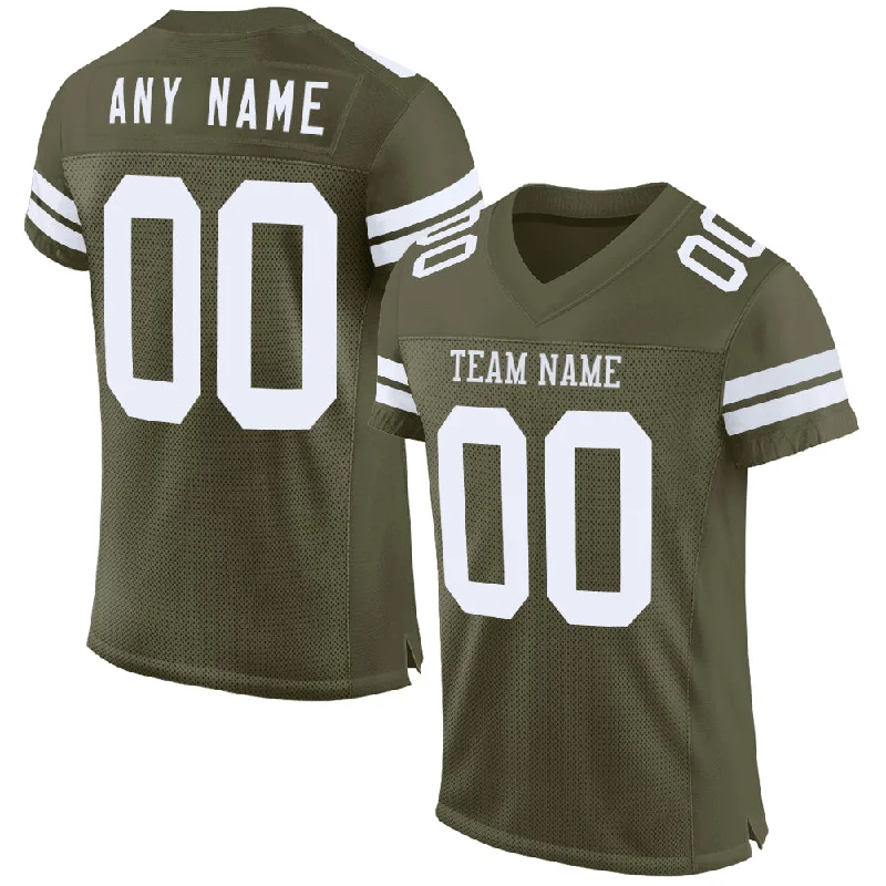 Custom soccer jersey with breathable fabric for fitness-Custom Olive White Mesh Authentic Salute To Service Football Jersey