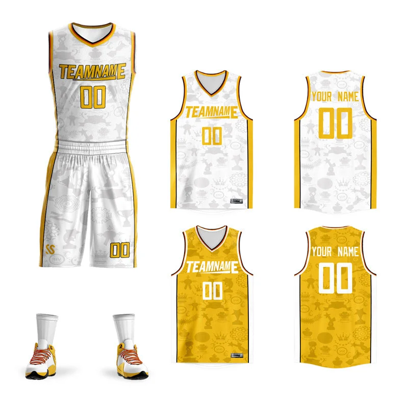 Soccer jersey for casual wear and game days-Basketball jersey for casual wear and game days-Custom White Yellow Double Side Sets Basketball Jersey