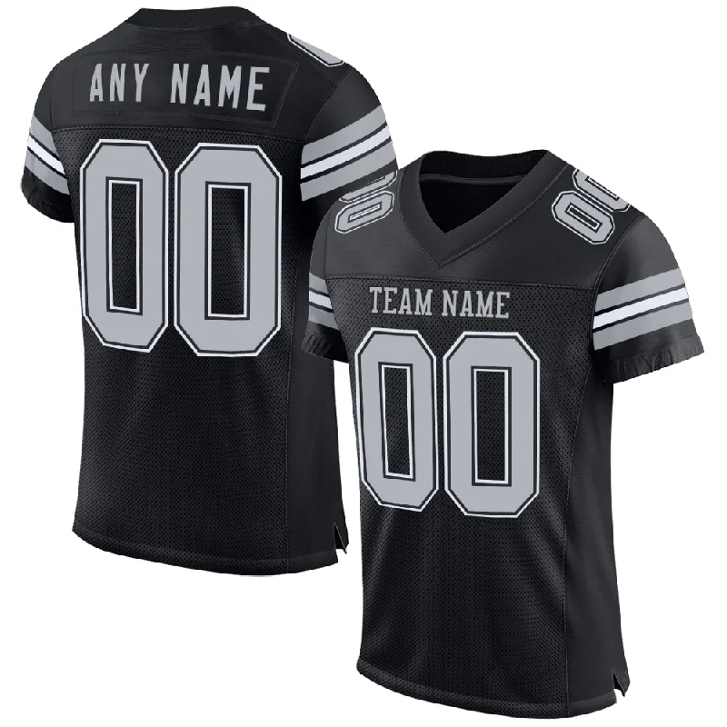 Personalized soccer jersey for sports enthusiasts-Custom Black Gray-White Mesh Authentic Football Jersey