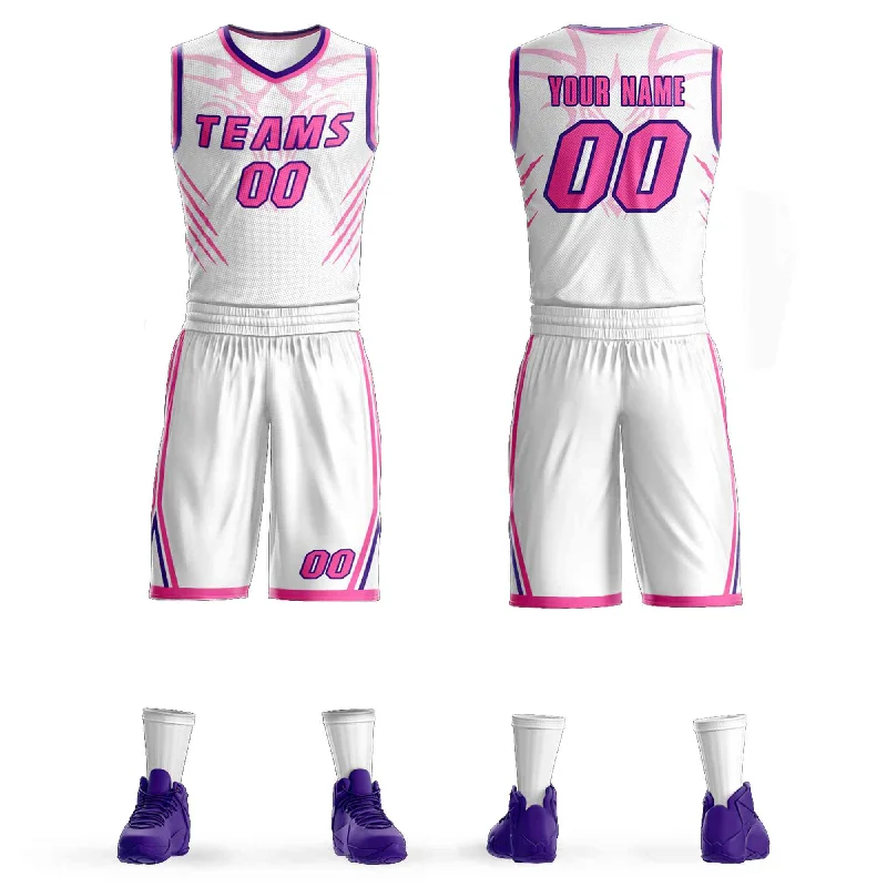 Custom soccer jersey for youth soccer leagues-Custom basketball jersey for youth basketball leagues-Custom White Pink-Purple Graffiti Pattern Sets Claw Element Basketball Jersey