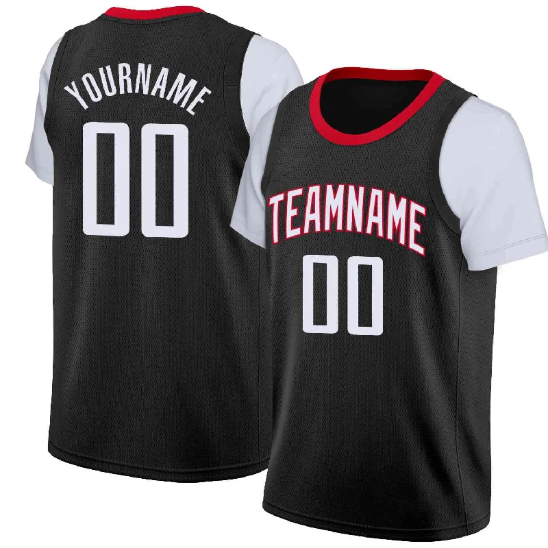 Personalized soccer jersey for fans-Personalized basketball jersey for fans-Custom Black White-Red Classic Tops Casual Fake Sleeve Basketball Jersey