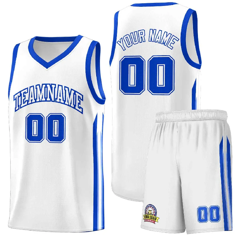 Custom soccer jersey with sleek modern lines-Custom basketball jersey with sleek modern lines-Custom White Royal Classic Sets Sports Uniform Basketball Jersey