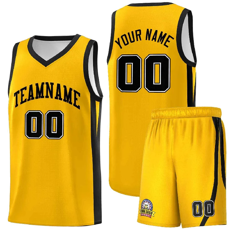 Personalized soccer jersey with team logo-Personalized basketball jersey with team logo-Custom Yellow Black Classic Sets Sports Uniform Basketball Jersey