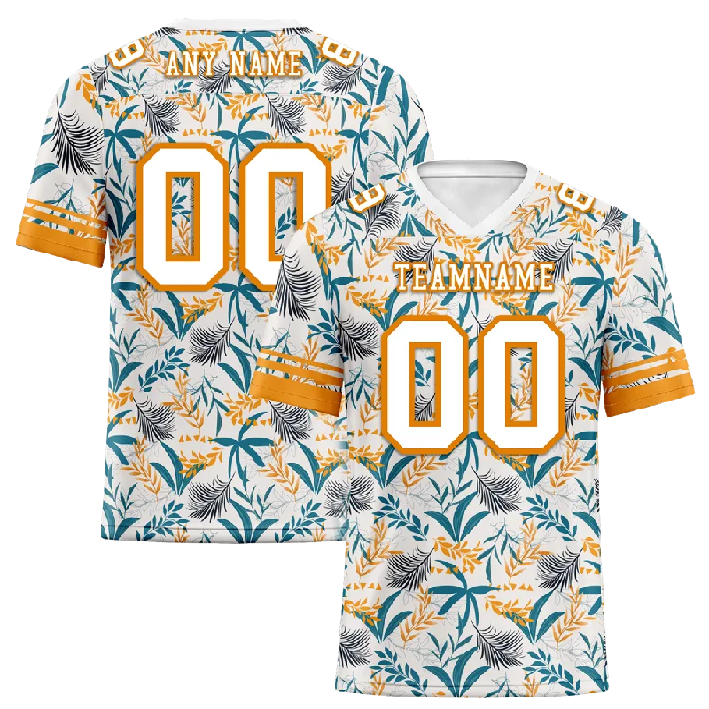 Personalized soccer jersey with player names and designs-Custom Orange Aqua Hawaii White Personalized Authentic Football Jersey FBJ02-bc0fa9a