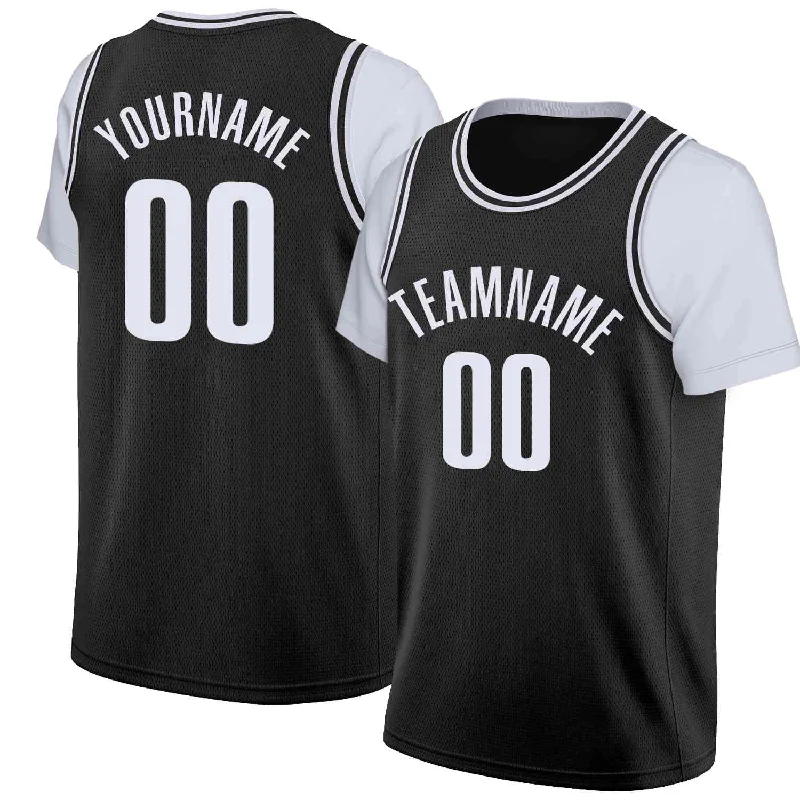 Custom soccer jersey for all skill levels-Custom basketball jersey for all skill levels-Custom Black White Classic Tops Casual Fake Sleeve Basketball Jersey