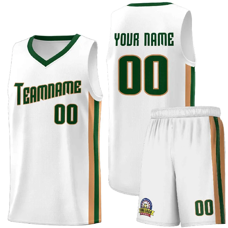 Custom soccer jersey with player name and number-Custom basketball jersey with player name and number-Custom White Green-Old Gold Classic Sets Sports Uniform Basketball Jersey