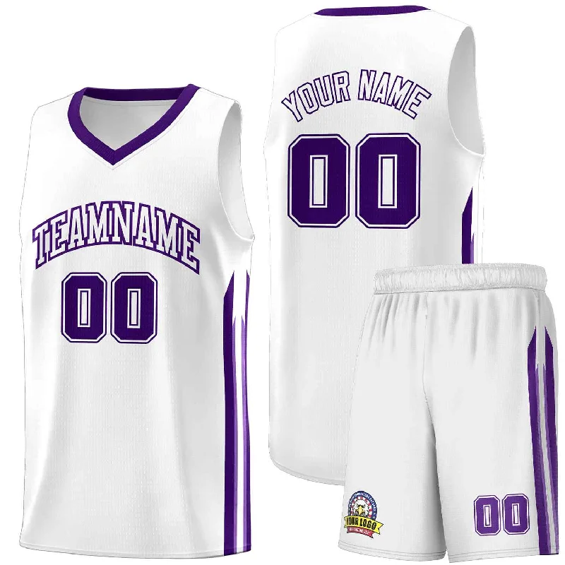 Soccer jersey with moisture management for athletes-Basketball jersey with moisture management for athletes-Custom White Purple Classic Sets Sports Uniform Basketball Jersey