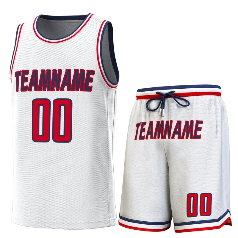 Personalized soccer jersey for high school and college teams-Personalized basketball jersey for high school and college teams-Custom White Navy-White Classic Sets Basketball Jersey