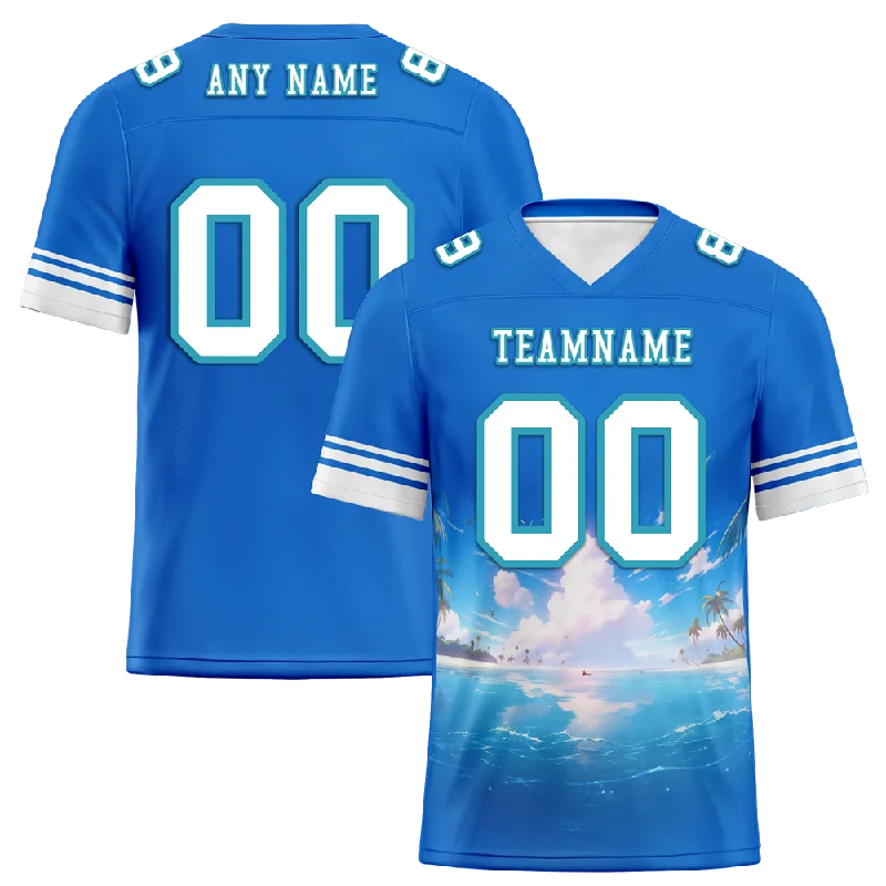 Custom soccer jersey for tournaments and competitions-Custom Blue Hawaii White Personalized Authentic Football Jersey FBJ02-bc0fa9d