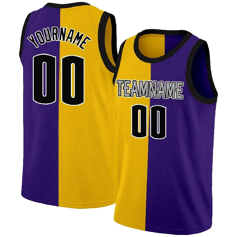 Custom soccer jersey with contemporary designs-Custom basketball jersey with contemporary designs-Custom Yellow Purple-Black Split Fashion Tops Basketball Jersey