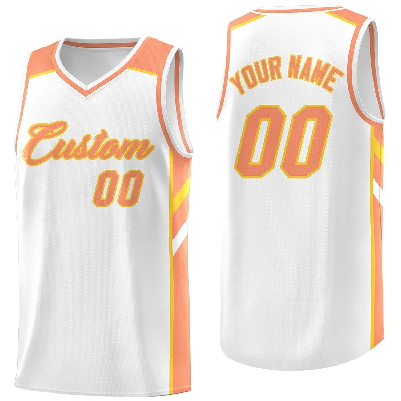 Custom soccer jersey with contemporary designs-Custom basketball jersey with contemporary designs-Custom White Orange Classic Tops Men/Boy Athletic Basketball Jersey