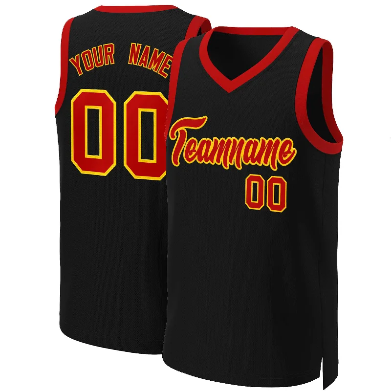 Soccer jersey with player names and numbers-Basketball jerseys with player names and numbers-Custom Black Red-Yellow Classic Tops Basketball Jersey