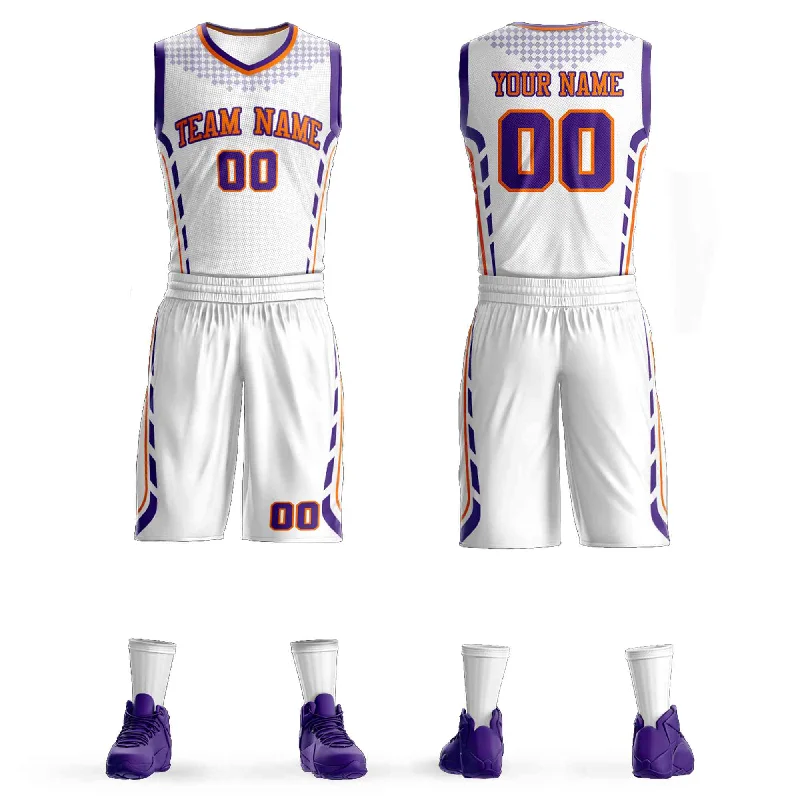 Soccer jersey with stylish details for fans-Basketball jersey with stylish details for fans-Custom White Orange-Purple Graffiti Pattern Sets Oblique Bar Basketball Jersey