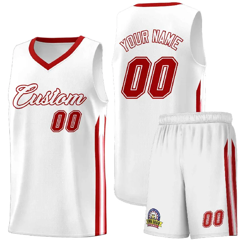 Soccer jersey for casual and professional athletes-Basketball jersey for casual and professional athletes-Custom White Red Classic Sets Sports Uniform Basketball Jersey