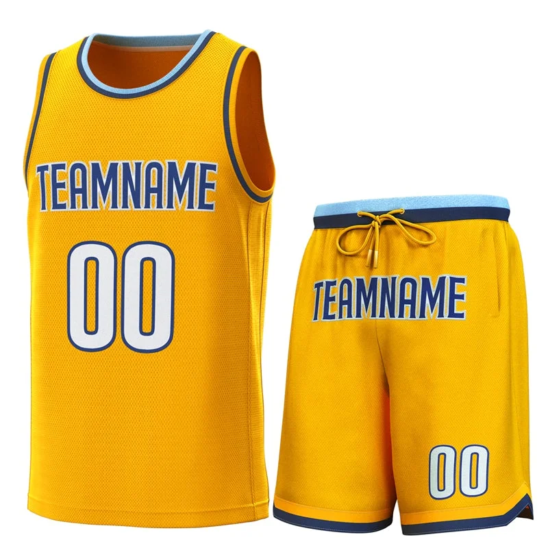 Soccer jersey for sports enthusiasts and collectors-Basketball jersey for sports enthusiasts and collectors-Custom Yellow Lt Blue-Navy Classic Sets Basketball Jersey