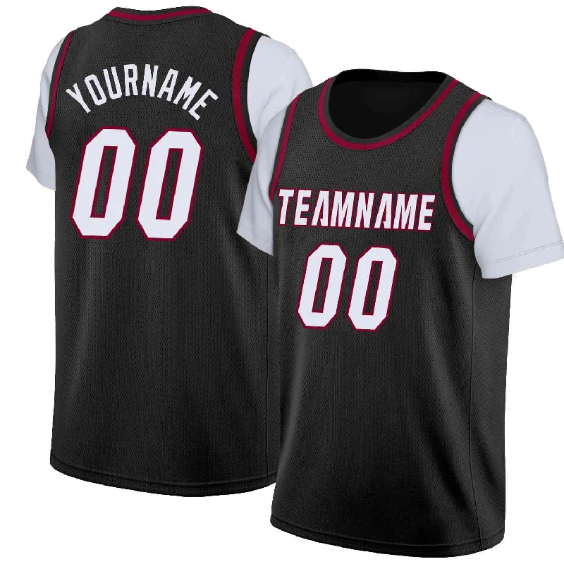 Soccer jersey for casual and professional athletes-Basketball jersey for casual and professional athletes-Custom Black White-Maroon Classic Tops Casual Fake Sleeve Basketball Jersey