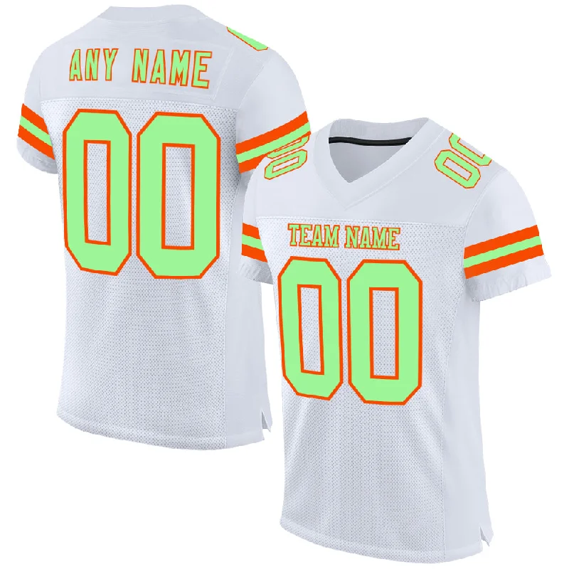 Custom soccer jersey for casual sports lovers-Custom White Pea Green-Orange Mesh Authentic Football Jersey