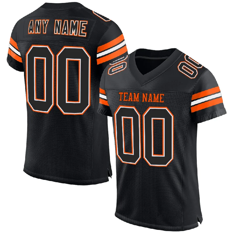 Personalized soccer jersey for fans of all ages-Custom Black White-Orange Mesh Authentic Football Jersey