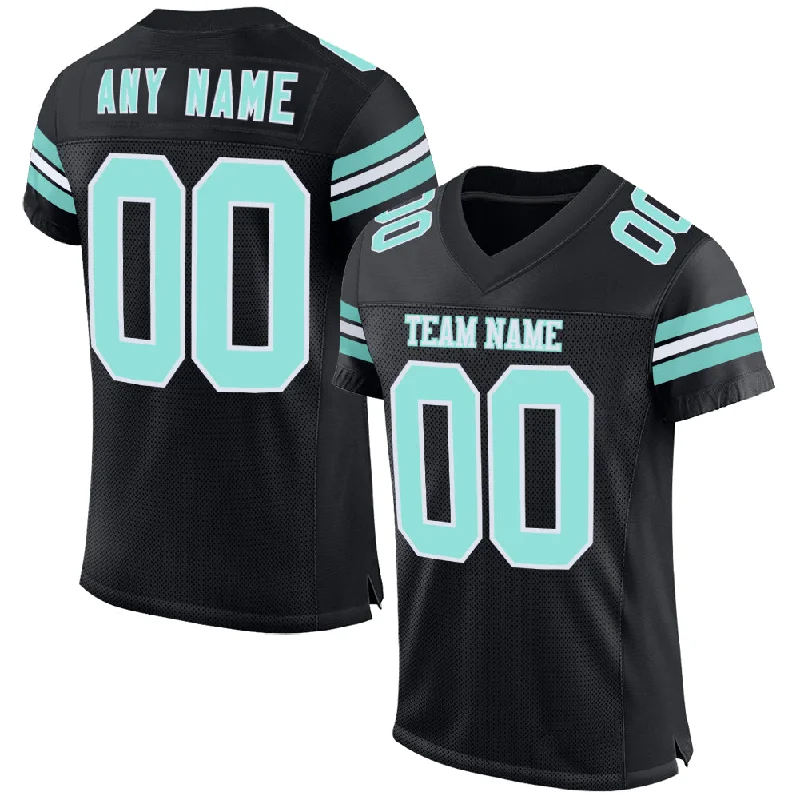 Personalized soccer jersey with bold graphic prints-Custom Black Ice Blue-White Mesh Authentic Football Jersey