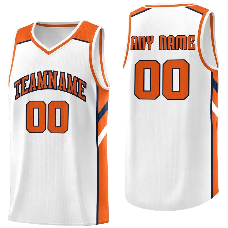 Soccer jersey for sports enthusiasts and collectors-Basketball jersey for sports enthusiasts and collectors-Custom White Orange-Navy Classic Tops Men/Boy Athletic Basketball Jersey