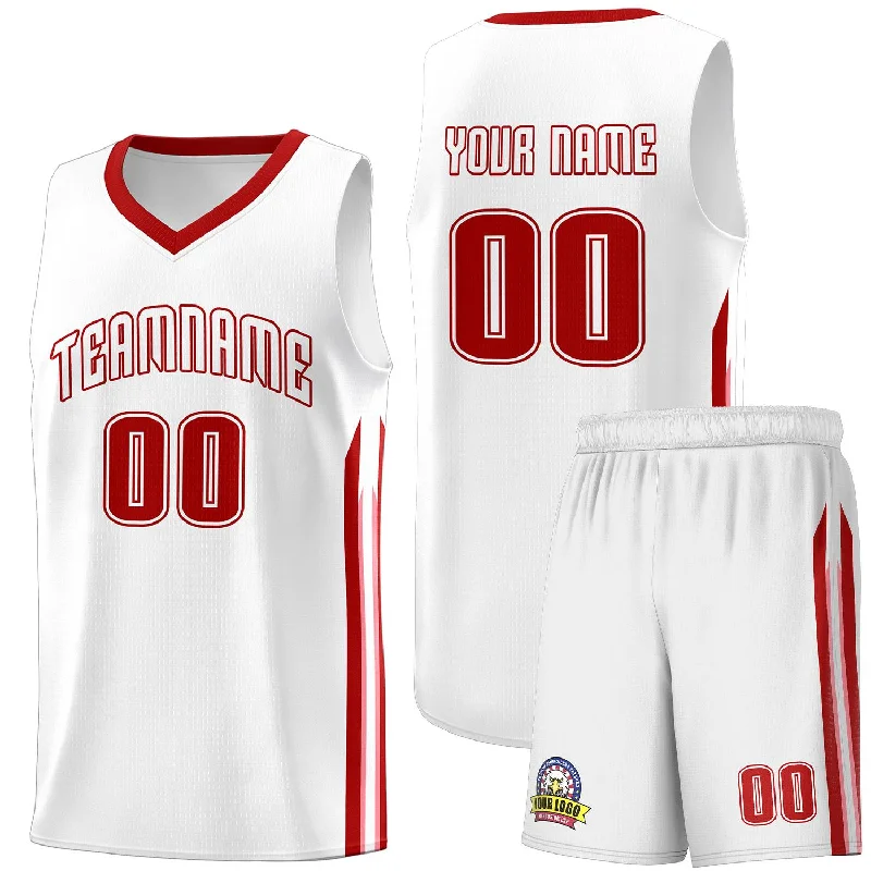 Personalized soccer jersey with player names and designs-Personalized basketball jersey with player names and designs-Custom White Red Classic Sets Sports Uniform Basketball Jersey