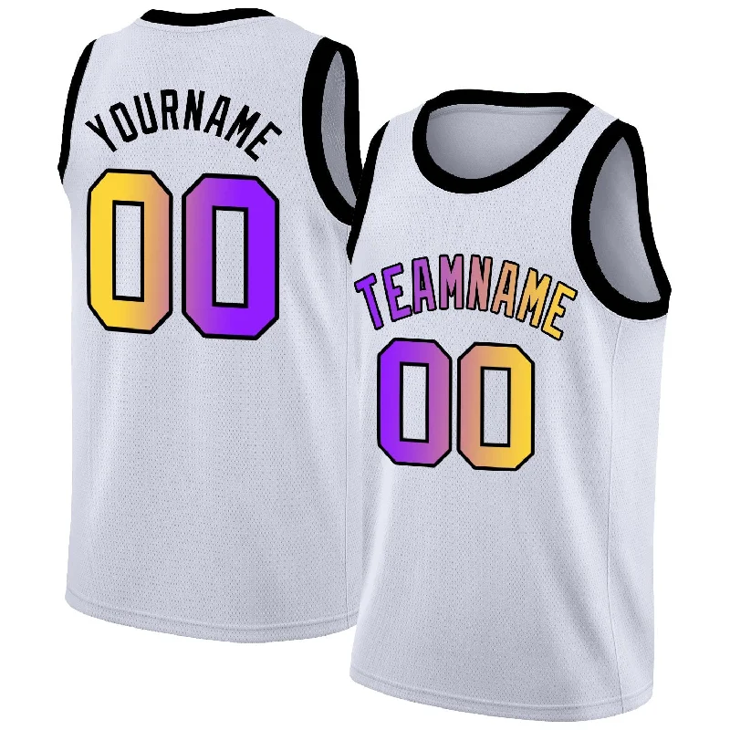 Retro-style soccer jersey with team branding-Retro-style basketball jersey with team branding-Custom White Purple-Black Gradient Fashion Tops Basketball Jersey