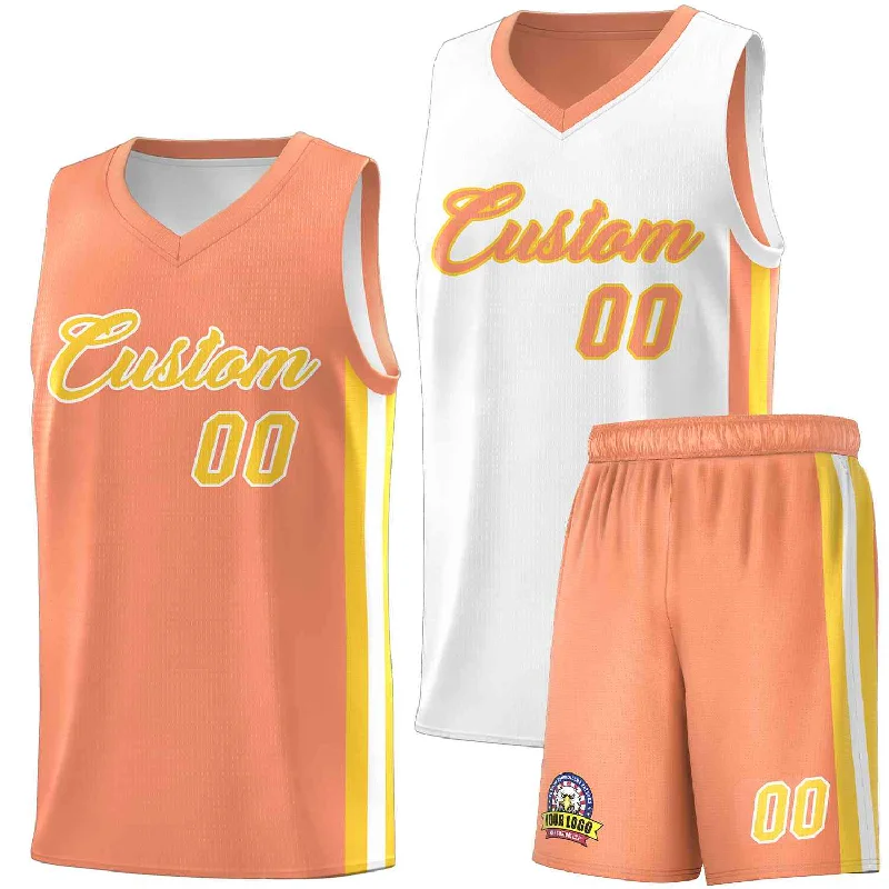 Soccer jersey for home and away games-Basketball jersey for home and away games-Custom White Orange-Yellow Double Side Sets Men Basketball Jersey