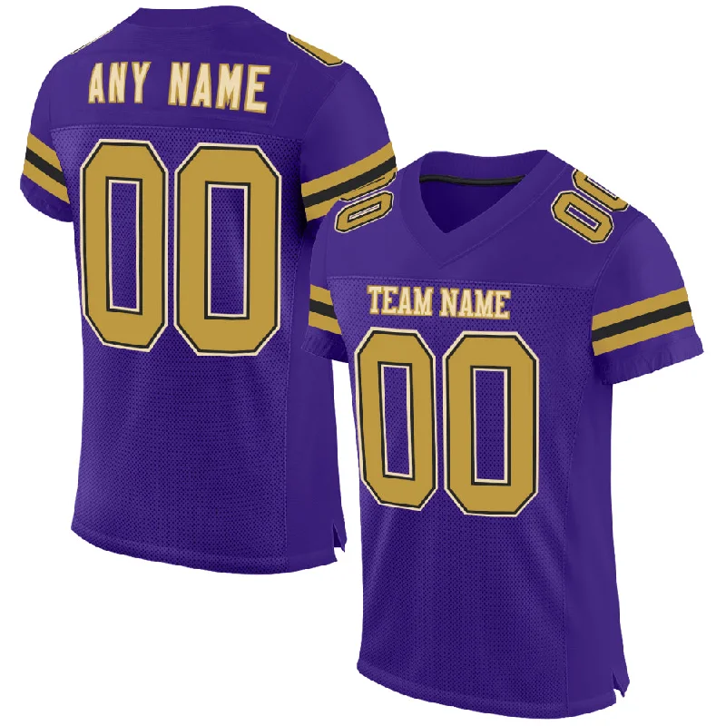 Soccer jersey for casual and professional athletes-Custom Purple Old Gold Black-Cream Mesh Authentic Football Jersey