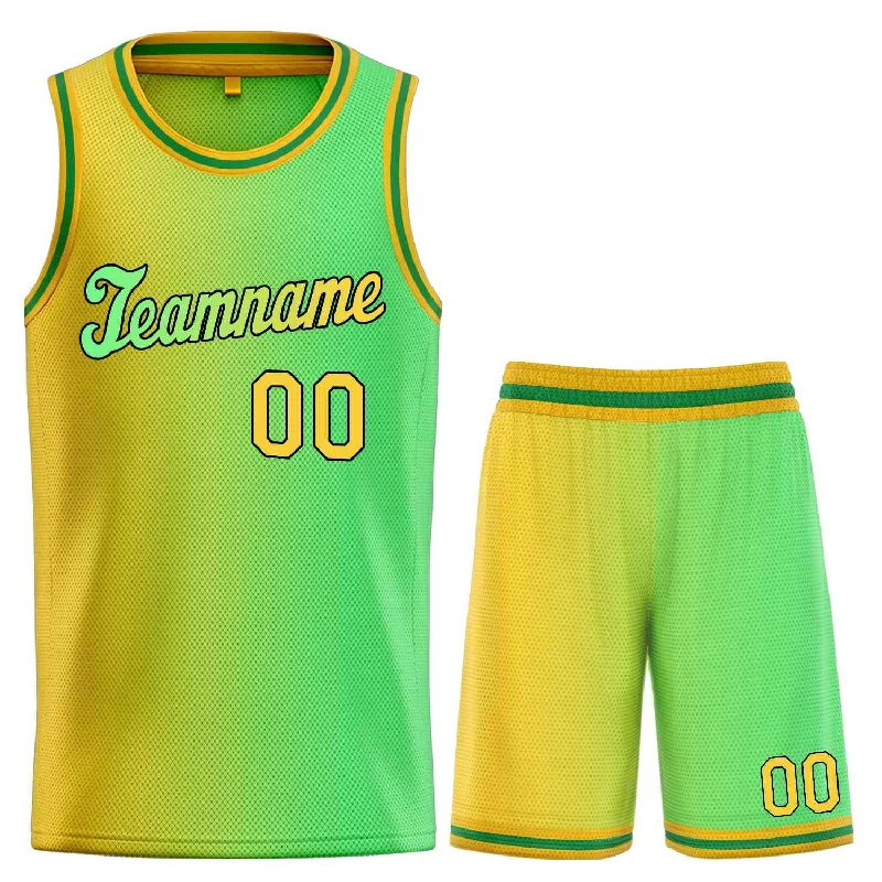 Custom soccer jersey for casual sports lovers-Custom basketball jersey for casual sports lovers-Custom Yellow Green-Black Gradient Fashion Sets Sports Uniform Basketball Jersey