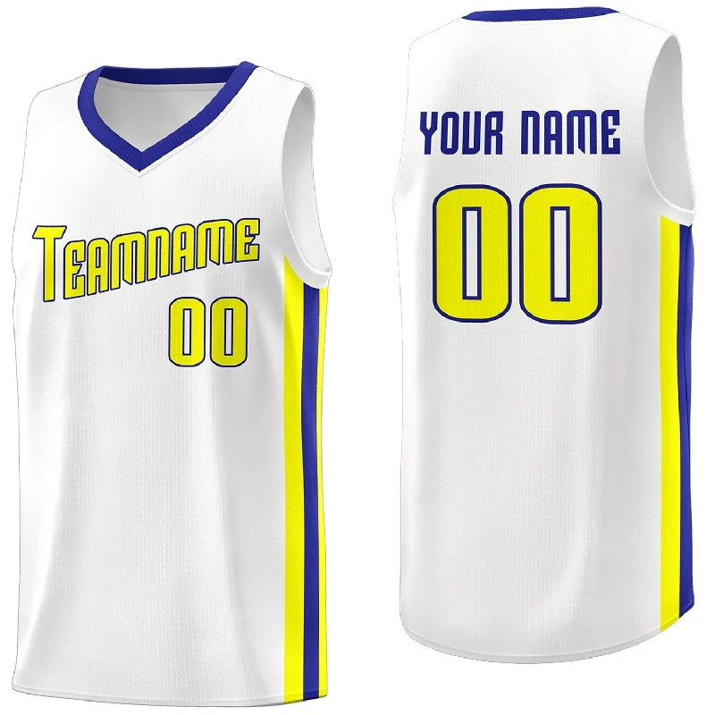 Custom soccer jersey with your favorite team-Custom basketball jersey with your favorite team-Custom White Yellow-Royal Classic Tops Tank Top Basketball Jersey