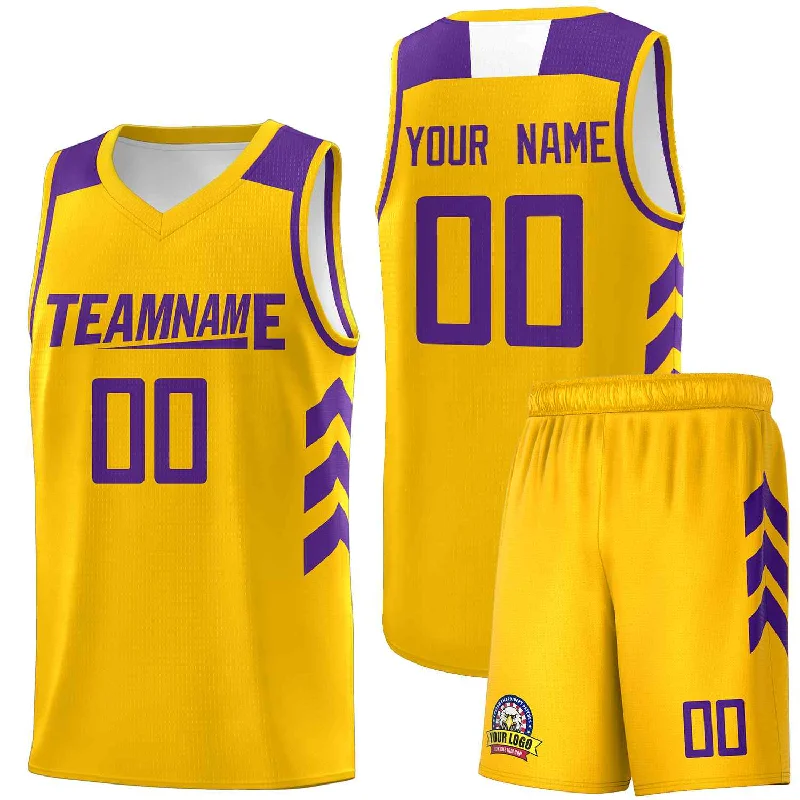 Custom soccer jersey with colorful and bold designs-Custom basketball jersey with colorful and bold designs-Custom Yellow Purple Classic Sets Sports Uniform Basketball Jersey