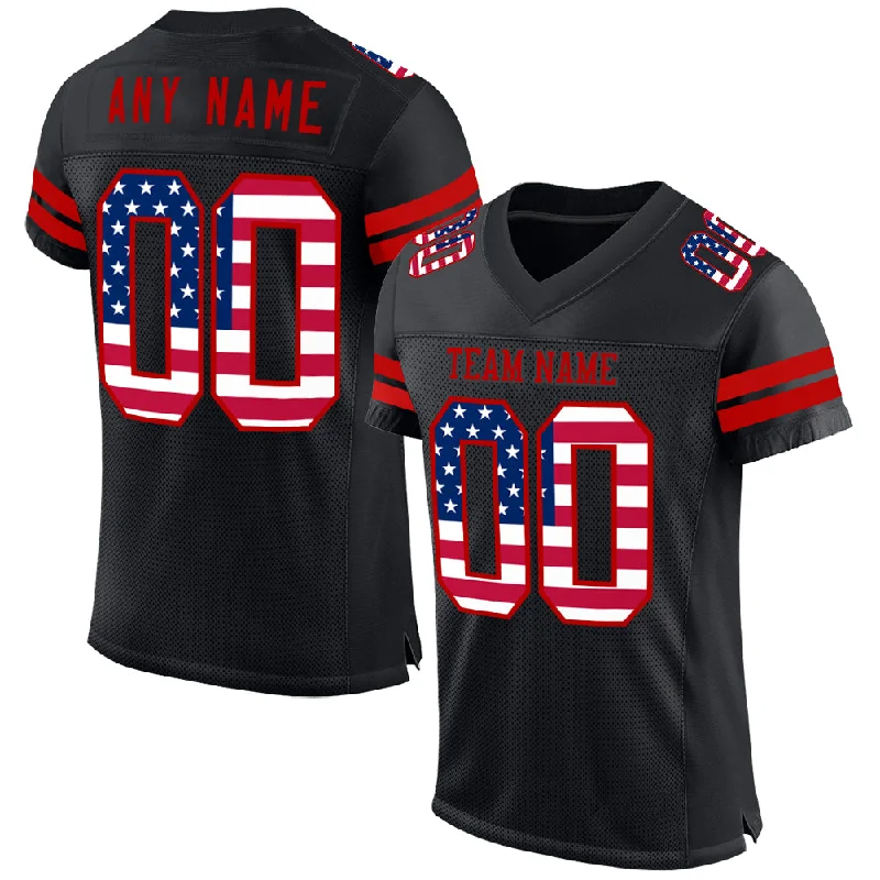 Custom soccer jersey with your favorite team-Custom Black USA Flag-Red Mesh Authentic Football Jersey