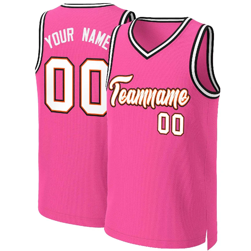 Soccer jersey with breathable fabric for comfort-Basketball jersey with breathable fabric for comfort-Custom Pink White-Orange Classic Tops Basketball Jersey