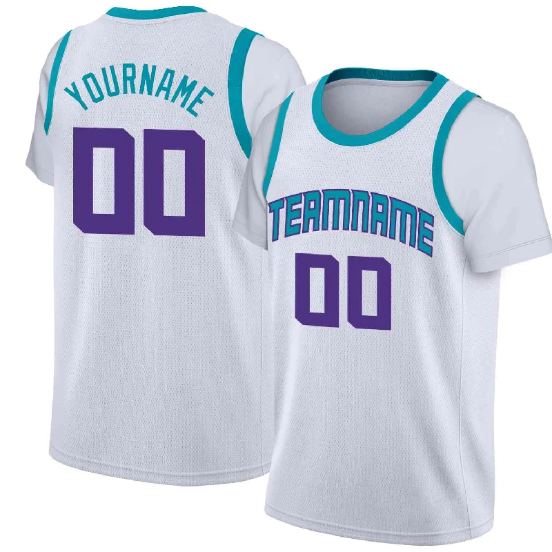 Soccer jersey for casual wear and game days-Basketball jersey for casual wear and game days-Custom White Light Blue-Purple Classic Tops Casual Fake Sleeve Basketball Jersey